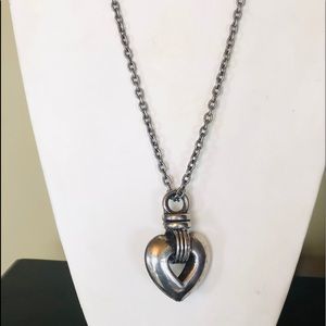 Vintage Long Silver Tone Metal Necklace with Heart